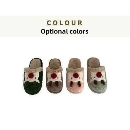 Winter Christmas Women Home Slippers Men Indoor Soft Non-slip Sandals Couples Warm Plush Flat Slides Adults Unisex Lovely Shoes