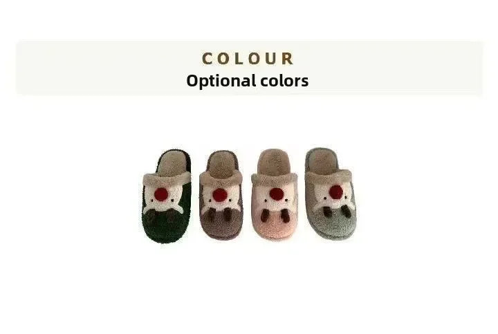 Winter Christmas Women Home Slippers Men Indoor Soft Non-slip Sandals Couples Warm Plush Flat Slides Adults Unisex Lovely Shoes