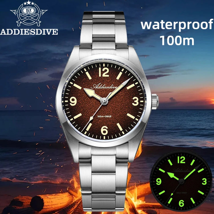 ADDIESDIVE Watches Men New 36mm Sapphire Quartz Wristwatch Japan 2035 Movement AR Coating BGW9 Luminous 100m Waterproof AD2544