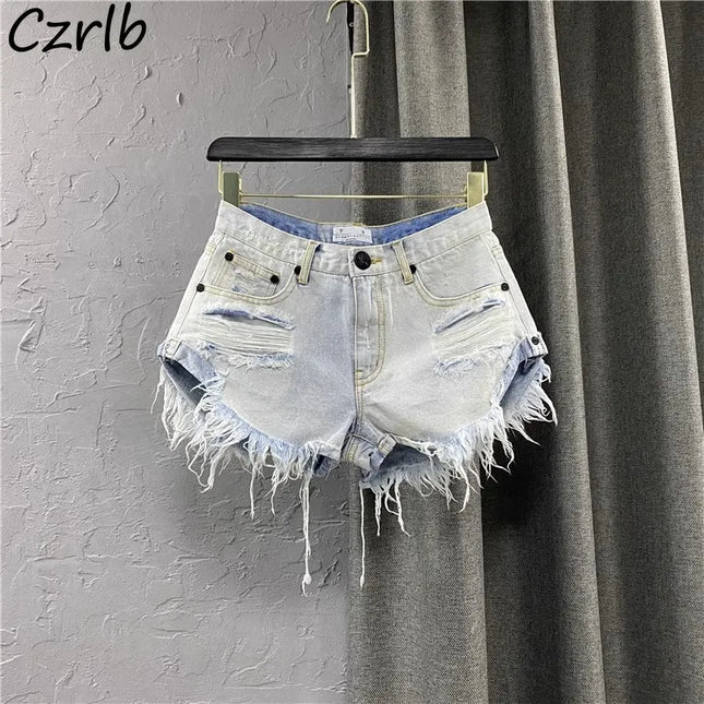 Sexy Summer Shorts Women Korean Style Frayed Zipper Irregular Ripped Edge Design Vintage Denim Fashion All-match Slim Streetwear