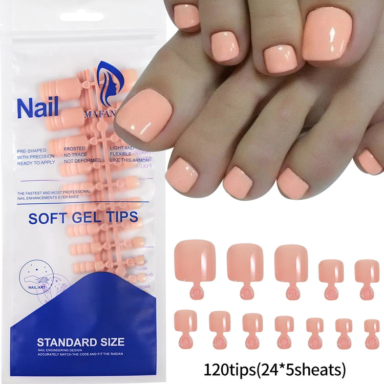 120pcs/Box French Tip Press-On Toenails Pink Color System Square Shape Foot Nails Short Length Glossy Finish False Toe Nails Set