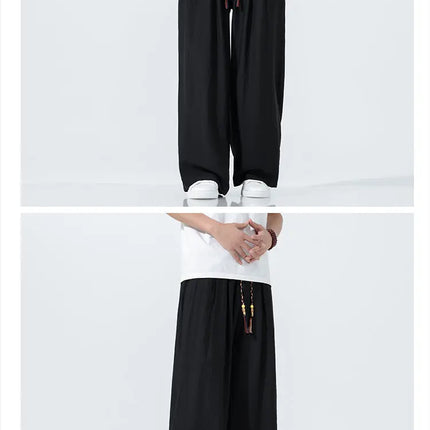 Pantaloni da Uomo a Gamba Dritta Estivi in Seta Ghiacciata, Pantaloni a Gamba Larga Freschi, Nuovi Arrivi di Tendenza, Traspiranti, Stile Cinese, Casual