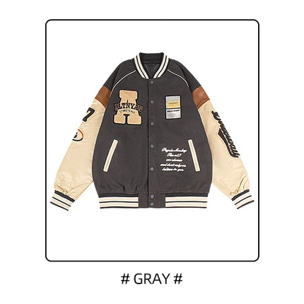 Men's Casual Varsity Jacket Motorcycle Bomber Coat Vintage Letterman Baseball Streetwear Outerwear with Faux Leather Sleeves