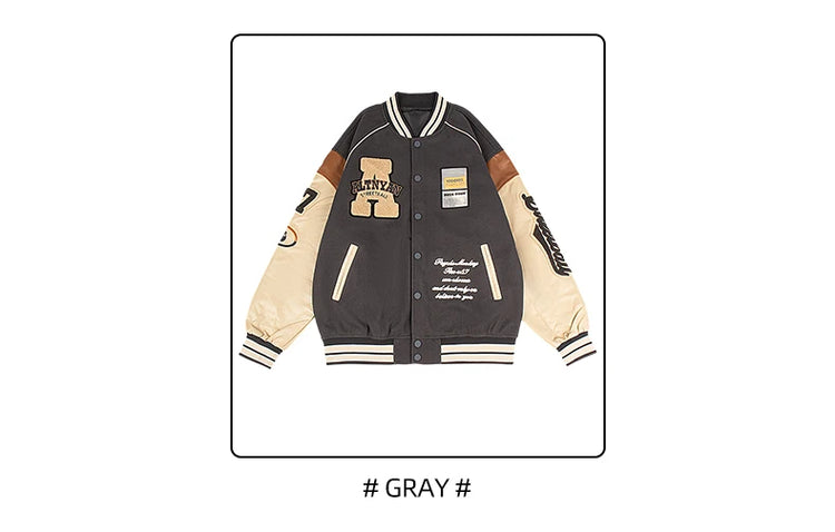 Men's Casual Varsity Jacket Motorcycle Bomber Coat Vintage Letterman Baseball Streetwear Outerwear with Faux Leather Sleeves