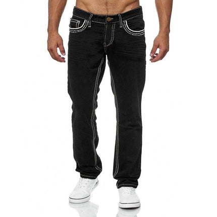 Straight Jeans Men Washed no hole Jean Spring Summer Boyfriend Jeans Streetwear Loose Cacual Designer Long Denim Pants Trousers PlatiNum