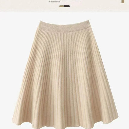 100% Merino Wool Mini Skirt Korean Women's AutumnWinter Fashionable Solid Color Elastic Waist Knitted Pleated Skirt PlatiNum