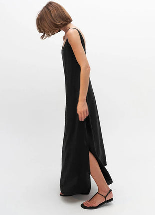 HiLoc Abito lungo bianco allentato casual Robe 2025 Nuovi abiti estivi con scollo a V per le donne Primavera senza maniche Vestaglie dritte Camicia da notte