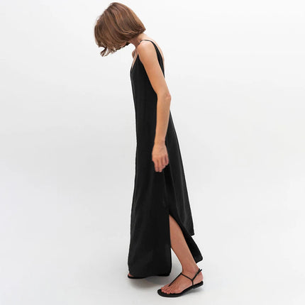 HiLoc Abito lungo bianco allentato casual Robe 2025 Nuovi abiti estivi con scollo a V per le donne Primavera senza maniche Vestaglie dritte Camicia da notte