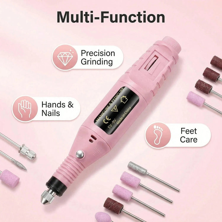 18-in-1 Electric Nail Drill Kit, Low-Noise USB Manicure & Pedicure Set with 18 Grinding Heads for Gel Removal, Polishing, Cuticle Care & Nail Art, Professional Salon & Home Use