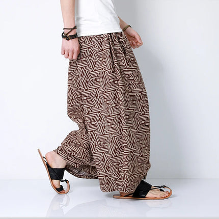 Pantaloni stile cinese uomo retrò Casual gamba larga pantaloni larghi Crossover cotone lino nuovi pantaloni grafici da uomo pantaloni Hip Hop M-5XL