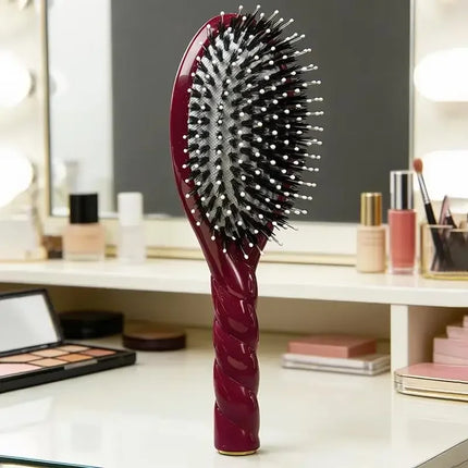 Scalp Massage Boar Bristle Fried Dough Twists Hair Brush Reduces Hair Breakage Detangling Hair Comb Portable Daily Hair Styling Accessories