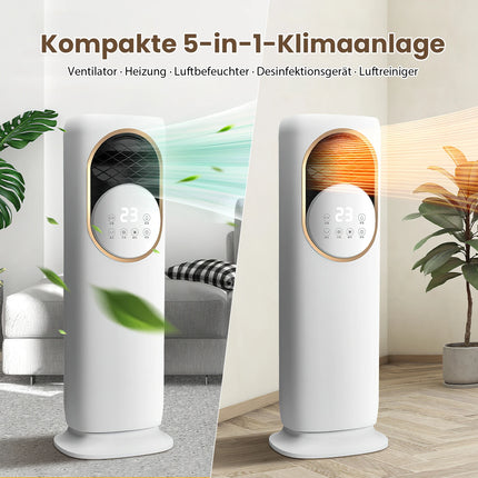 5‑in‑1 Tower Heating and Cooling Fan, Ptc Ceramic Fast Heating, Ultrasonic Nano Humidification, Uv Sterilization, 180 ° ‑Wide‑Angle‑Airflow for Home