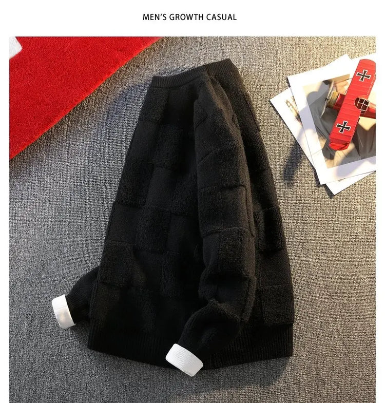 Warm Knit Sweater Autumn Winter Brand Clothing Mens Women Knitting Sweater Loose Fashion Plaid Male Long Sleeve Knitted Pullover