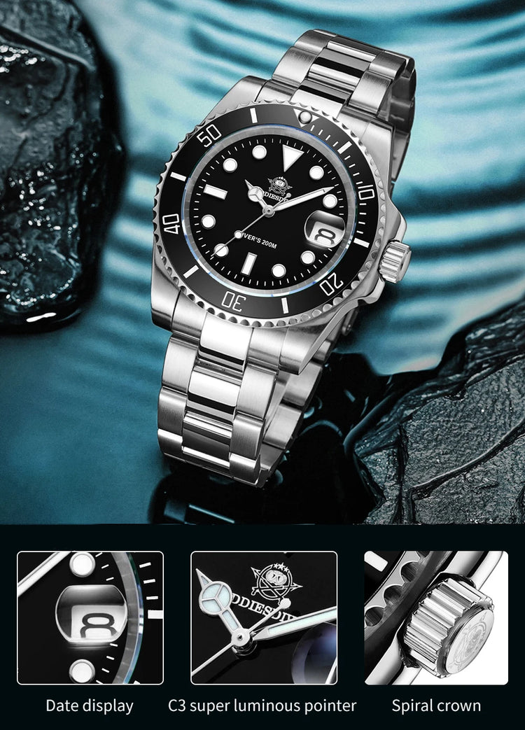 ADDIESDIVE Men's Classic Watch with Ceramic Bezel 200m Water Resistant Casual Quartz Watch BGW9 Blue Luminous Gift Watch MY-H3-2