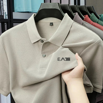 Men's Luxury Brand Short Sleeve Polo Shirt with Letter Print, 100% Cotton Summer T-shirt, Comfortable, Breathable, Casual, Lapel Collar.