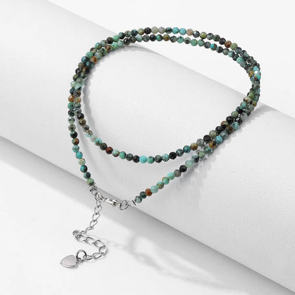Mini Stone Beaded Necklace 2mm Faceted Natural Agat Quartzs Necklaces Female Fashion Party Choker for Women Girls Jewelry Gift PlatiNum
