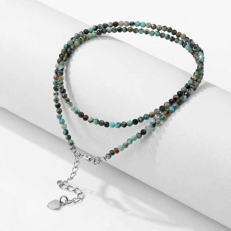 Mini Stone Beaded Necklace 2mm Faceted Natural Agat Quartzs Necklaces Female Fashion Party Choker for Women Girls Jewelry Gift PlatiNum