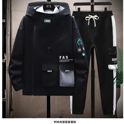 Autumn Men Tracksuit Casual Spring Sportswear Hooded patchwork Jackets Pants 2 Piece Sets Hip Hop Running Sports Suit
