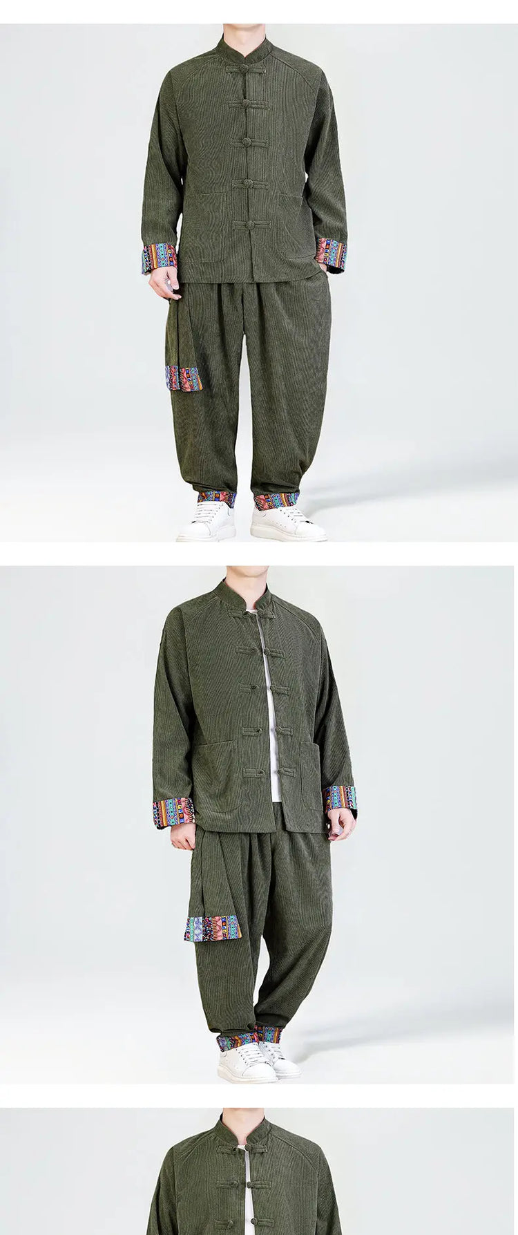 2026 Uomini di Stile Cinese Retro Tang Vestito Da Uomo di Velluto A Coste Patchwork Set Stampato Int