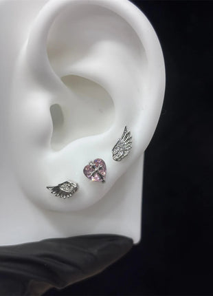 New Fashion Love Wings Cross Acciaio inossidabile Osso dell'orecchio Chiodo Zircone lucido Orecchino con filo alla moda per le donne Accessorio per piercing al corpo platinumshop