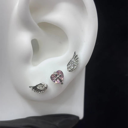 New Fashion Love Wings Cross Acciaio inossidabile Osso dell'orecchio Chiodo Zircone lucido Orecchino con filo alla moda per le donne Accessorio per piercing al corpo platinumshop