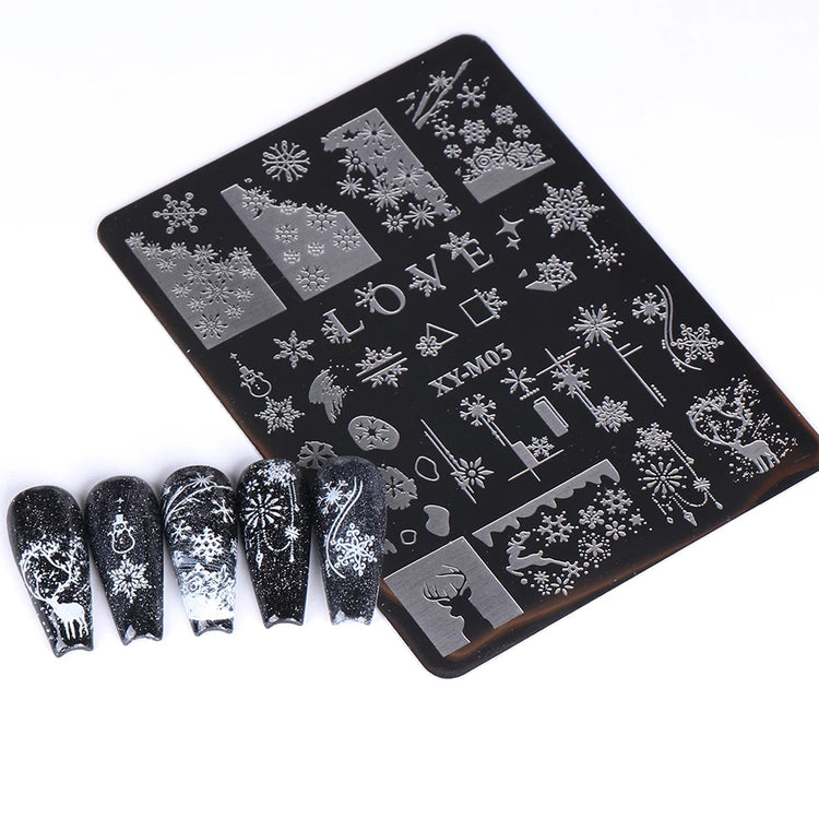 1 PC Nail Stamping Plates Christmas French Xmas Steel Printing Stencil Snowflakes Nail Stamp Templates Nail Art Manicure Tools