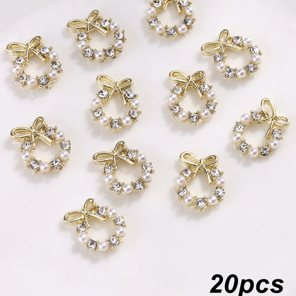 3D Christmas Nail Art Charms; Gold & Silver Bows and Wreaths; Cute Winter Designs for DIY Manicures and Salon Accessories