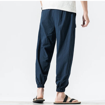 Kimono da uomo in cotone e lino costume da samurai giapponese Ukiyo-e cintura con stampa pantaloni stile harem retrò pantaloni larghi da uomo Hip Hop Harajuku Haori