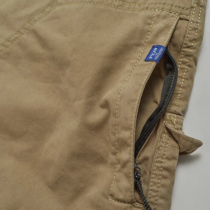 Autumn New American Retro Woven Cargo Pants Men's 97.5% Cotton Washed Elastic Waist Drawstring Loose Casual Anke-tied Trousers