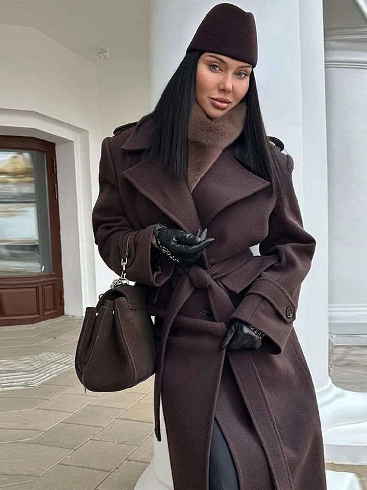 Fashion Solid Women's Wool Coat Lapel Double Breasted Button Long Sleeves Loose Coat Chic 2026 Autumn Winter New Street Wear
