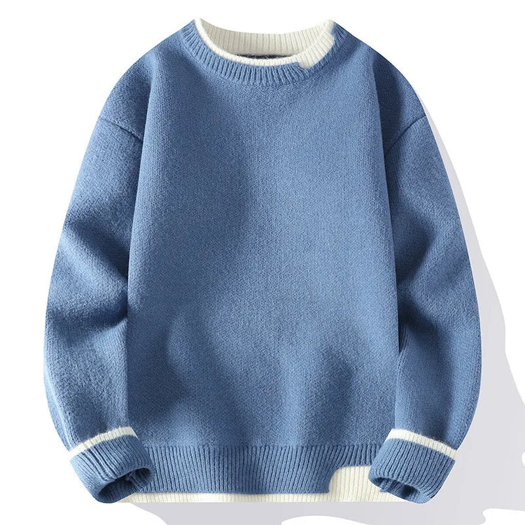 Autumn and Winter Men's Sweater Fashionable Simple Fake Two-piece Pullover Long-sleeved Top