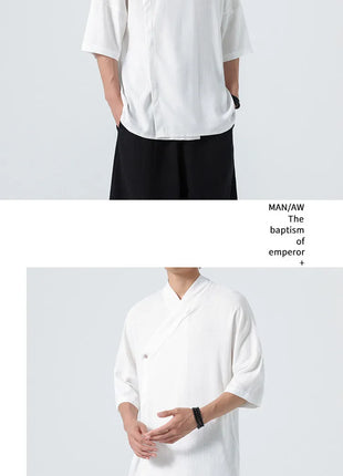 Camicie Estive 2026 da Uomo, Stile Cinese Retrò Tradizionale in Lino Traspirante, Abbigliamento Maschile per Kung Fu e Tai Chi, Bluse Casual Stile Tang