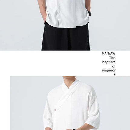 Camicie Estive 2026 da Uomo, Stile Cinese Retrò Tradizionale in Lino Traspirante, Abbigliamento Maschile per Kung Fu e Tai Chi, Bluse Casual Stile Tang