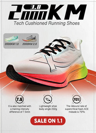 Xtep 2000KM 2.0 Running Shoes Women  Summer Shock Absorption Professional TPU Sneakers 876218110044 (suggest half size down) PlatiNum