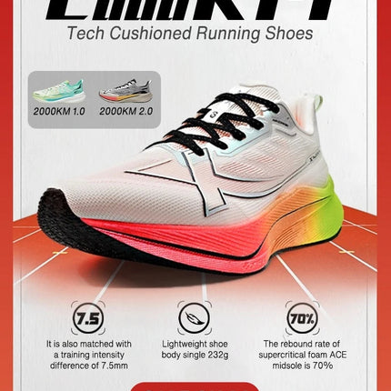 Xtep 2000KM 2.0 Running Shoes Women  Summer Shock Absorption Professional TPU Sneakers 876218110044 (suggest half size down) PlatiNum