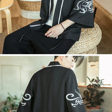 Japan Samurai Shirt uomo ricamato Kimono giapponese manica corta Cardigan uomo estate sottile moda Casual Yukata Cardigan Top uomo