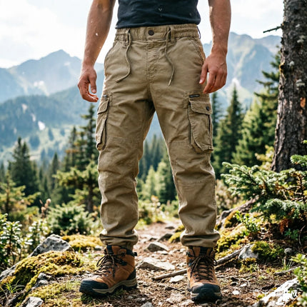 Large Pocket Loose Overalls Men's Outdoor Sports Jogging Tactical Pants Elastic Waist Pure Cotton Casual Work Pants Cargo Pants