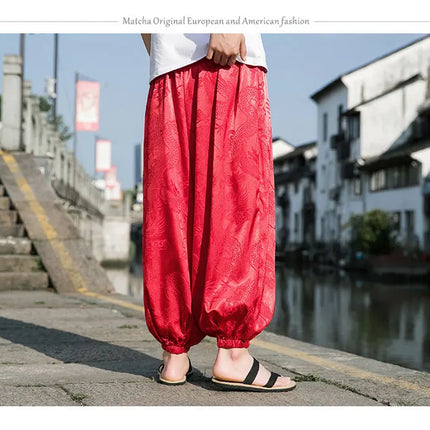 Vendite calde Pantaloni Da Uomo 2024 Nuovo Drago di Seta del Ghiaccio Fiore Scuro Bloomers Moda Allentata Gamba Larga Casual di Alta Qualità Pantaloni Maschili di Marca