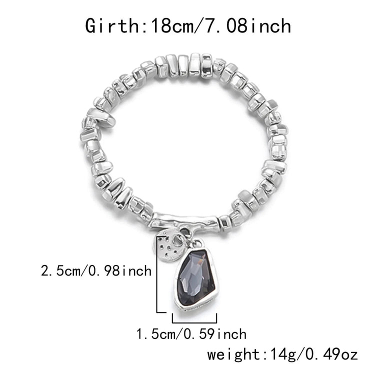 Set di bracciali con collana con pendente in cristallo grigio irregolare semplice barocco Set di gioielli con perline color argento estetico delicato per donna uomo platinumshop