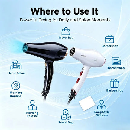 WETECH 2200W Professional Negative Ionic Hair Dryer Dual Voltage 100-240V Adjustable Hot Cool Wind Blow Dryer With Concentrator Nozzle Salon Home Hair Styling Tool