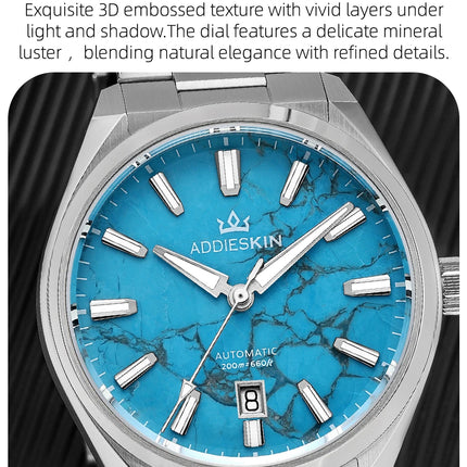 AddiesKIN K010 Turquoise Dial Automatic Mechanical Watch 20Bar Waterproof Sapphire Glass 9015 Movement BGW9 Luminous Men's Watch