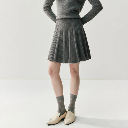 Women 100% Cashmere Skirt High Quality 2026 New Collection Knitwear Spring Winter Korean Popular Skirt Female Pleated Skirt PlatiNum