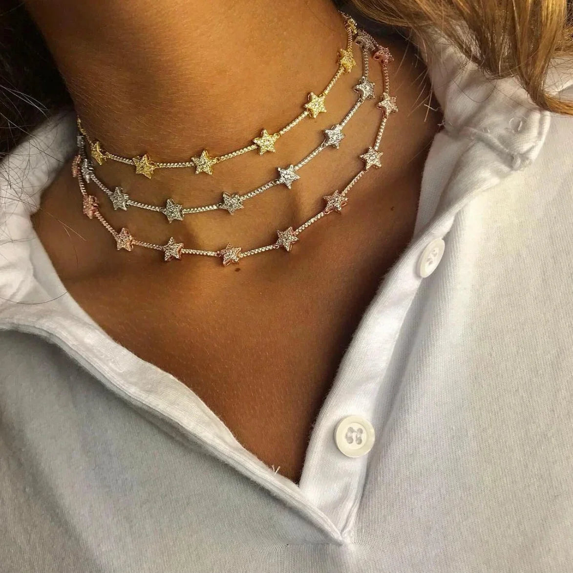 2025 Micro pavimentato 5A Cubic Zirconia CZ Stella geometrica Northstar Fascino Catena da tennis Collana girocollo Gioielli da donna di lusso Regalo