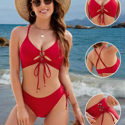 Costume da bagno stampato 2026 da donna, bikini leopardato con coulisse e intagli, per bagno e spiaggia, taglia XXL