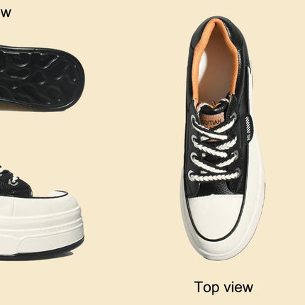Fujin 9cm 3 inch comfortable platform sneakers for women Genuine Leather Women Vulcanized Shoes Platform High Heels Casual Shoes PlatiNum