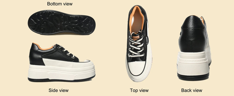 Fujin 9cm 3 inch comfortable platform sneakers for women Genuine Leather Women Vulcanized Shoes Platform High Heels Casual Shoes PlatiNum