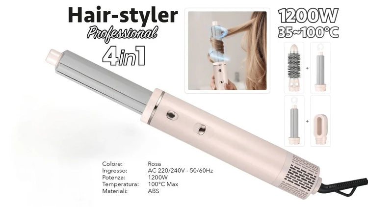 Professional 1200W 4‑in‑1 Hair Styling Tool, Interchangeable Attachments Hot Air Brush for All Hair Types