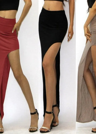 Gonne divise alla moda Gonne lunghe sexy da donna Gonna spaccata laterale aperta Gonna lunga a vita alta con spacco alto Nera