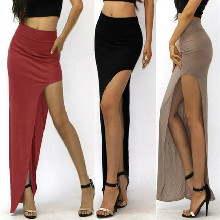 Modische geteilte Röcke Sexy lange Röcke für Damen Offener seitlicher Schlitzrock High-Waist-Rock mit hohem Schlitz Schwarz