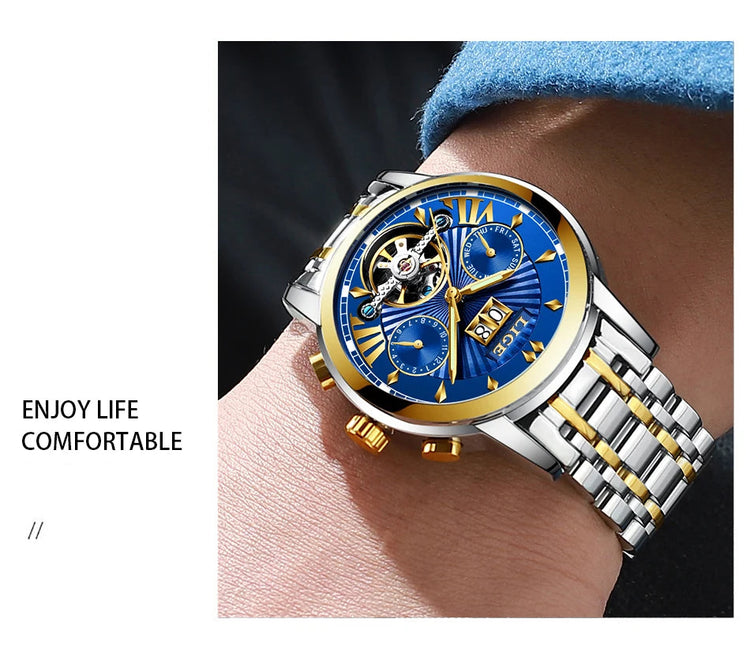 Orologi da Polso Meccanici Automatici LIGE 2026 per Uomo, Marca di Lusso, Orologio da Uomo con Tourbillon, Moda Business, Impermeabile platinumshop